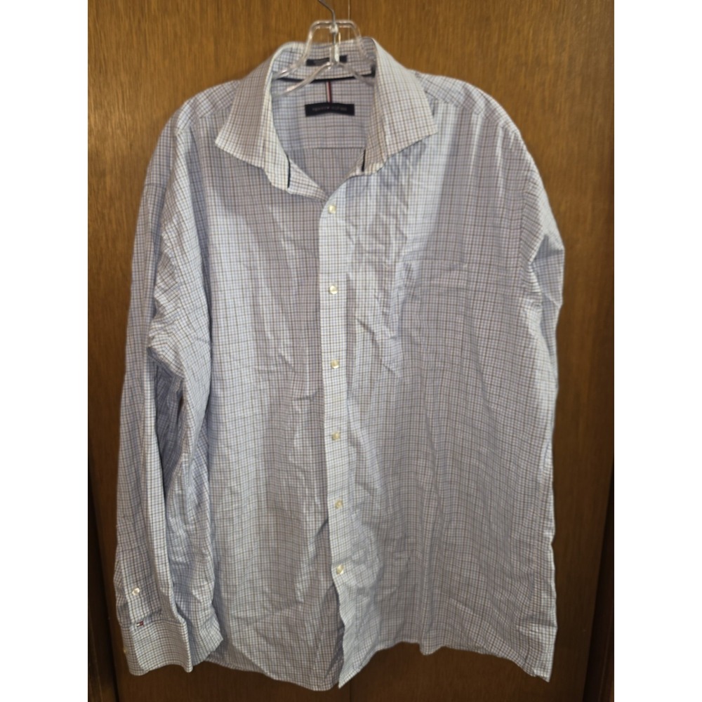 Tommy Hilfiger Mens Regular Fit Button Up Long Sleeve -XL - Blue/White